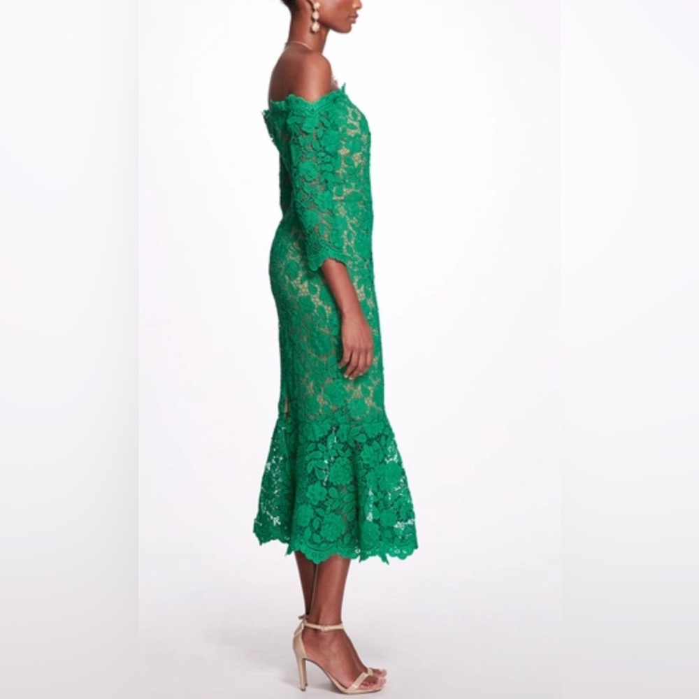 MARCHESA NOTTE***Green Guipure Lace Off-Shoulder Midi Dress***US 6***$795 - Picture 9 of 11